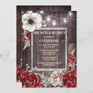 Rustic string lights red rose poppy flower chic invitation