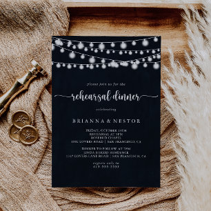 Rustic String Lights Rehearsal Dinner Invitation