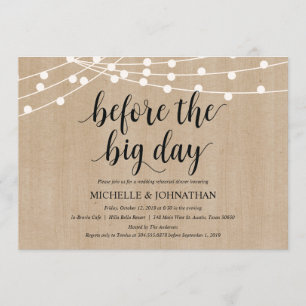 Rustic String Lights Rehearsal Dinner Invites