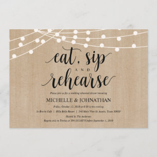Rustic String Lights Rehearsal Dinner Invites