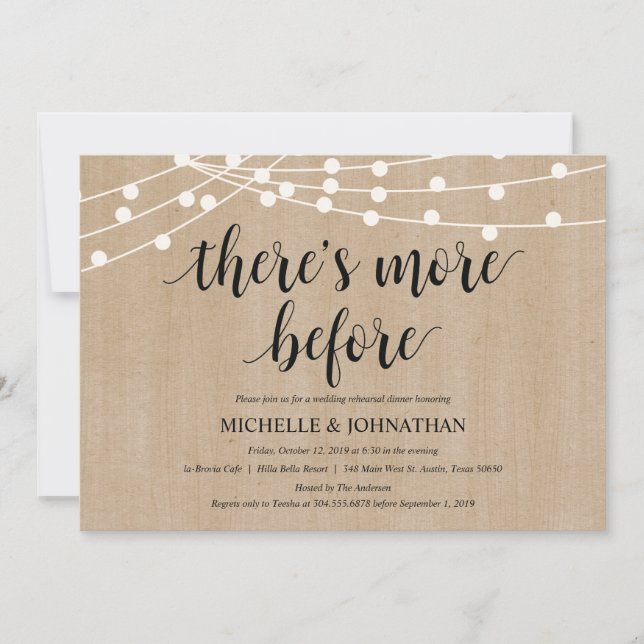 Rustic String Lights Rehearsal Dinner Invites (Front)