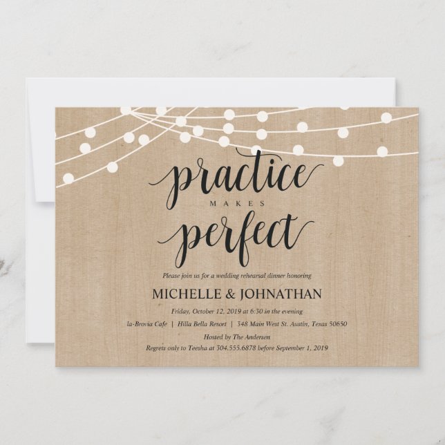 Rustic String Lights Rehearsal Dinner Invites (Front)