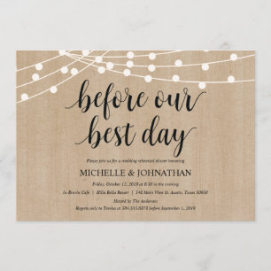 Rustic String Lights Rehearsal Dinner Invites