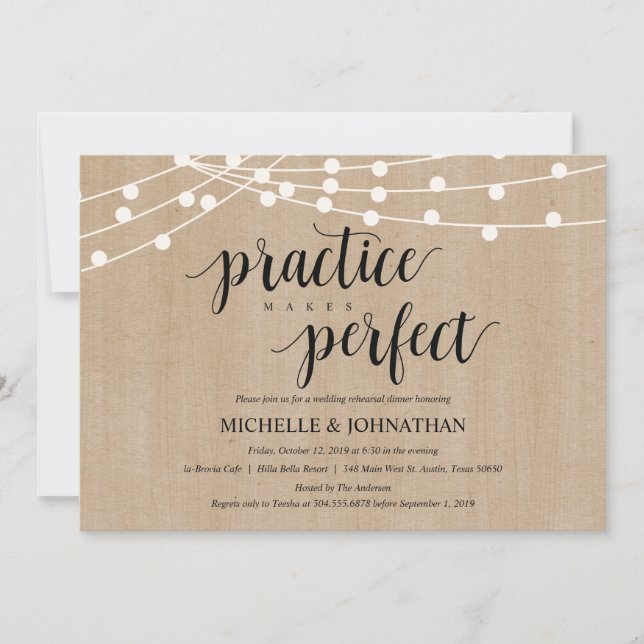 Rustic String Lights Rehearsal Dinner Invites (Front)