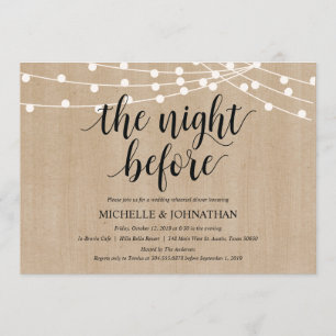 Rustic String Lights Rehearsal Dinner Invites