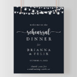 Rustic String Lights Rehearsal Dinner Welcome Sign<br><div class="desc">This rustic string lights rehearsal dinner welcome sign is perfect for a simple wedding rehearsal. The design features beautiful hand-painted string lights in a dark blue background.</div>