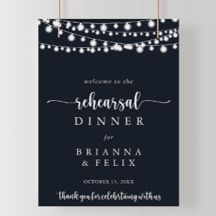Rustic String Lights Rehearsal Dinner Welcome Sign