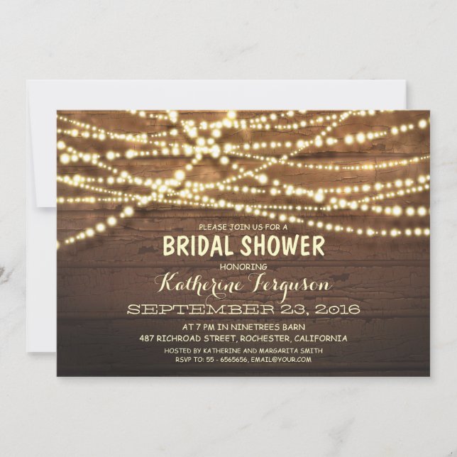 Rustic String Lights Romantic Bridal Shower Invitation (Front)