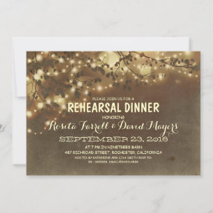 Rustic String Lights Romantic Rehearsal Dinner Invitation