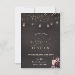 Rustic String Lights Roses Rehearsal Dinner Invitation