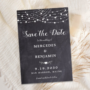 Rustic String Lights Slate Wedding Save The Date Card