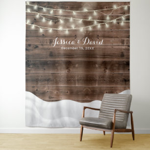Rustic String Lights Snow Winter Wedding Backdrops Tapestry
