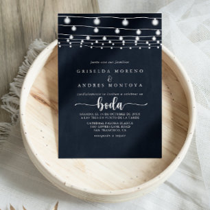 Rustic String Lights Spanish Wedding  Invitation