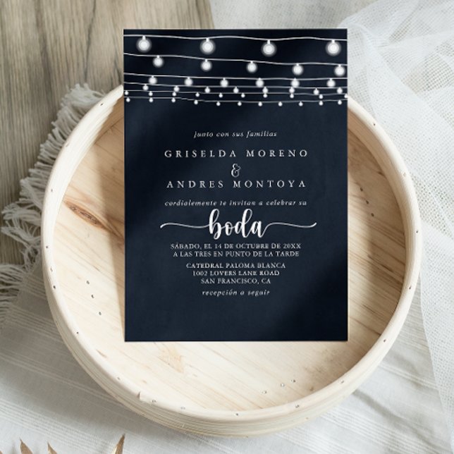 Rustic String Lights Spanish Wedding  Invitation (Creator Uploaded)