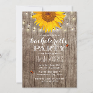 Rustic String Lights Sunflower Bachelorette Party Invitation
