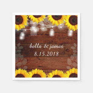 Rustic String Lights Sunflower Paper Napkins