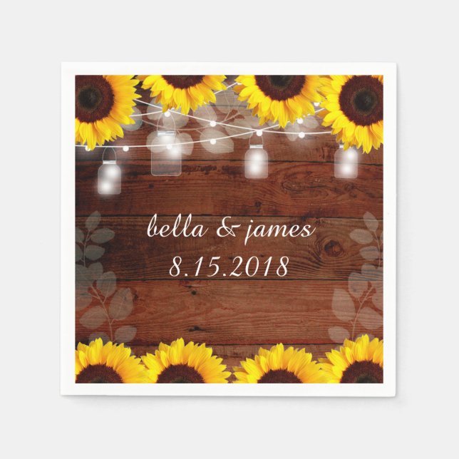 Rustic String Lights Sunflower Paper Napkins (Front)