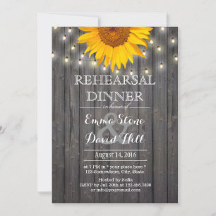 Rustic String Lights & Sunflower Rehearsal Dinner Invitation