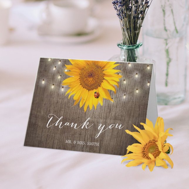 Rustic String Lights & Sunflower Wedding Thank You (Creator Uploaded)