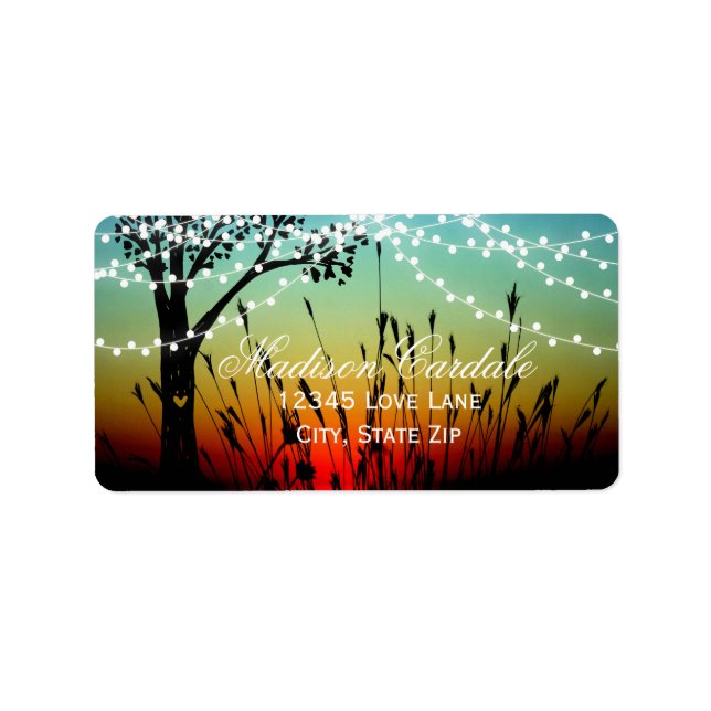 Rustic String Lights Sunset Wedding Address Labels (Front)