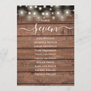 Rustic String Lights Table Number Seating Chart