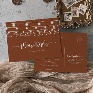 Rustic String Lights Terracotta Menu Choice RSVP Postcard