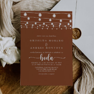 Rustic String Lights Terracotta Spanish Wedding  Invitation