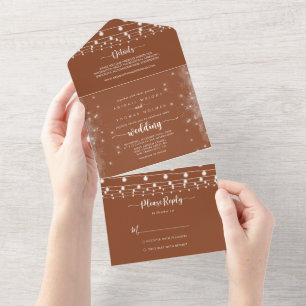 Rustic String Lights Terracotta Wedding All In One Invitation