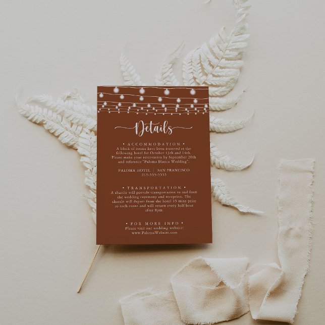 Rustic String Lights Terracotta Wedding Details  Enclosure Card (Creator Uploaded)
