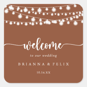 Rustic String Lights Terracotta Wedding Welcome   Square Sticker