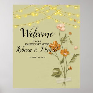 Rustic string lights trendy  Floral Welcome     Poster