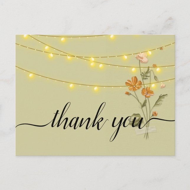 Rustic string lights trendy   Thank you   Postcard (Front)