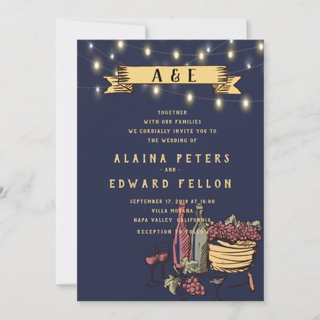 Rustic String Lights Vineyard Winery Wedding Invitation (Front)