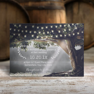 Rustic String Lights Vintage Tree & Lake Wedding Invitation