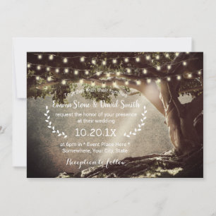 Rustic String Lights Vintage Tree Wedding Invitation