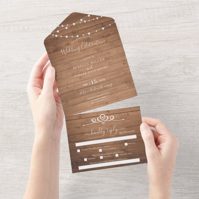 Rustic String lights  Wedding all in one Invitation (Tearaway)