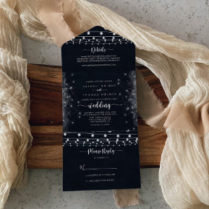 Rustic String Lights Wedding All In One Invitation