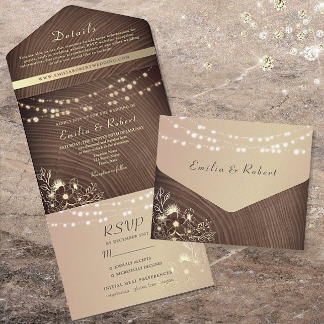 Rustic String Lights Wedding All In One Invitation (Creator Uploaded)