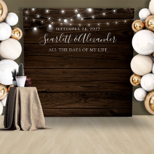 Rustic String Lights Wedding Backdrop Tapestry