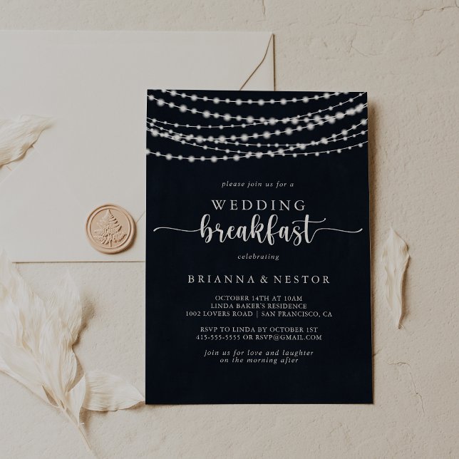 Rustic String Lights Wedding Breakfast   Invitation (Creator Uploaded)