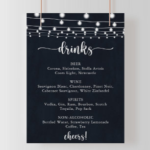 Rustic String lights Wedding Drinks Menu Sign