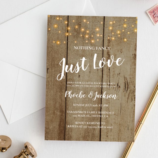 Rustic String Lights Wedding Elopement Party Invitation (Creator Uploaded)
