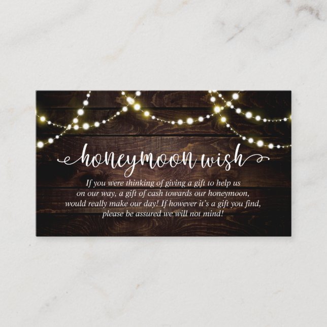 Rustic string lights, Wedding Honeymoon Fund Wish Enclosure Card (Front)
