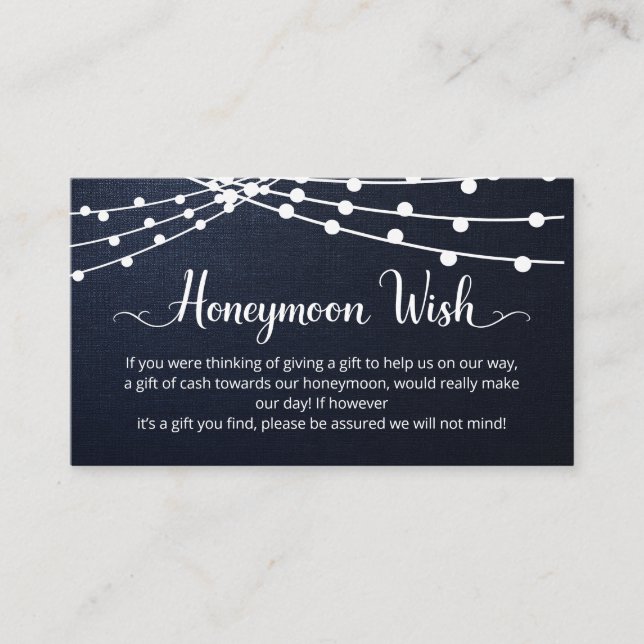 Rustic String Lights Wedding Honeymoon Registry Enclosure Card (Front)