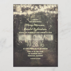 rustic string lights wedding invitation