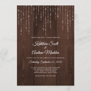 Rustic string lights wedding invitation