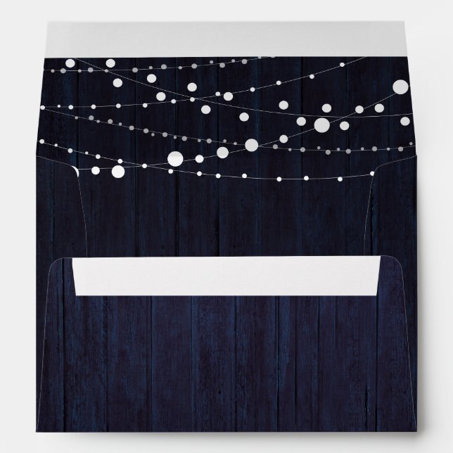 Rustic String Lights Wedding Invitation Navy Blue Envelope (Back (Bottom))