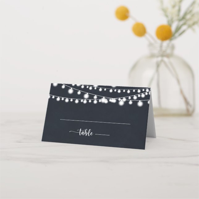 Rustic String Lights Wedding Place Card (Front)