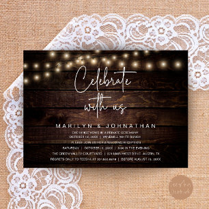Rustic String Lights Wedding Reception Elegant Invitation