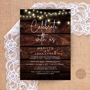 Rustic String Lights Wedding Reception Elegant Invitation